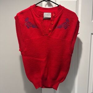 Vintage Pendleton Wool Vest Red With Blue Flowers Womens Small 2 Button 80s/90s